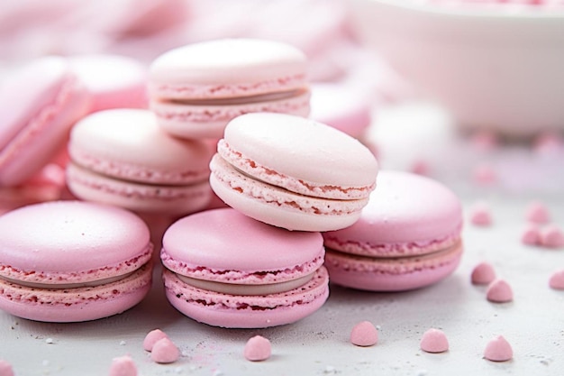 eine Sammlung von rosa und weißen Macarons.