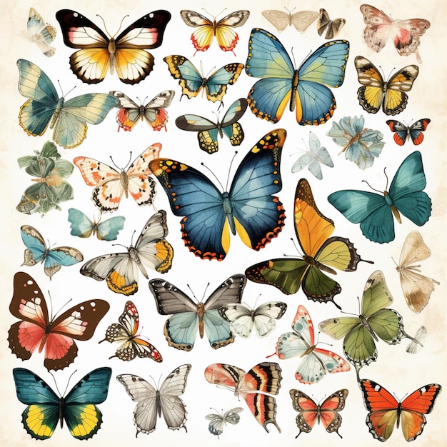 Eine Sammlung von Schmetterlingen aus dem Buch „Die illustrierte Enzyklopädie der Naturgeschichte der Welt“.