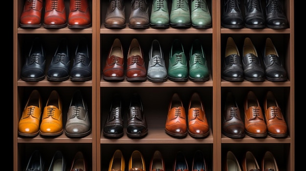 Eine Sammlung von Schuhen und Accessoires ausgestellt