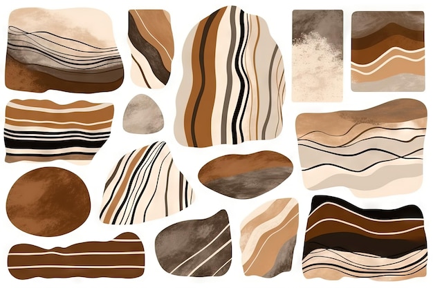 Eine Sammlung von Steinen mit unterschiedlichen Mustern und Farben.