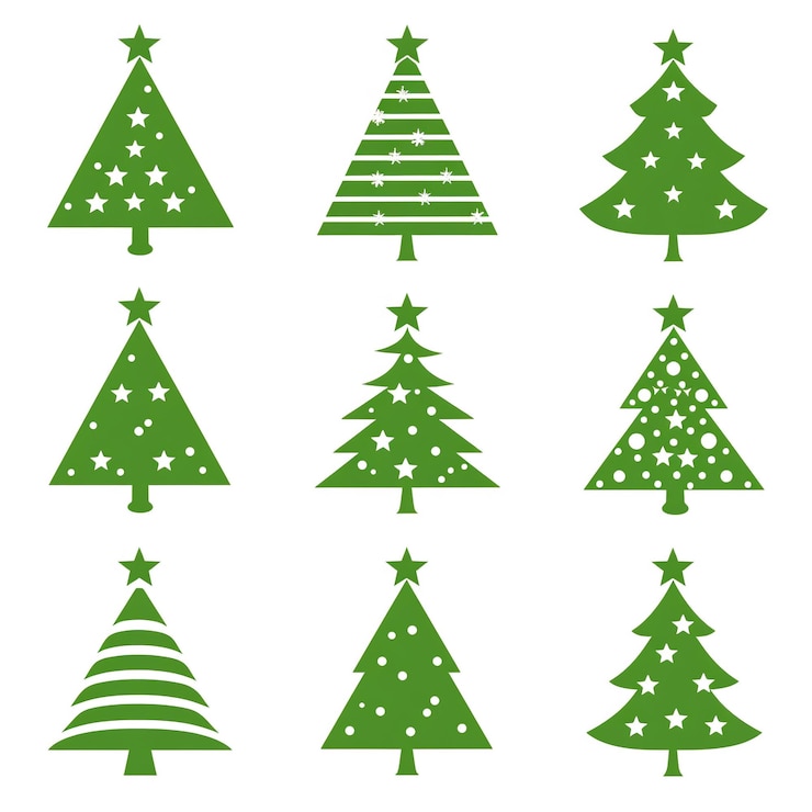 Foto eine sammlung von weihnachtsbäumen mit grünem hintergrund