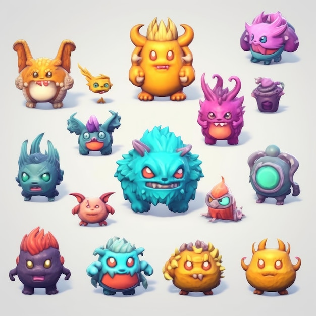 Eine Sammlung von Zeichentrickfiguren, darunter Monster, Monster und Monster.