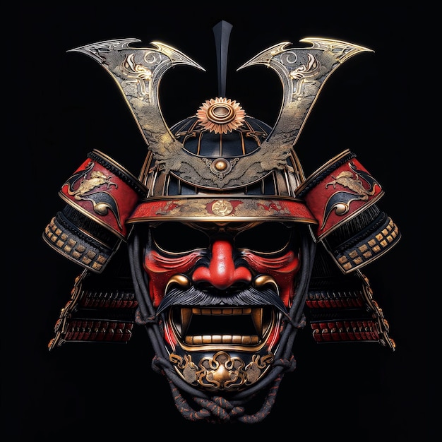 Foto eine samurai-maske mit zwei achsen und einem helm mit einem roten gesicht