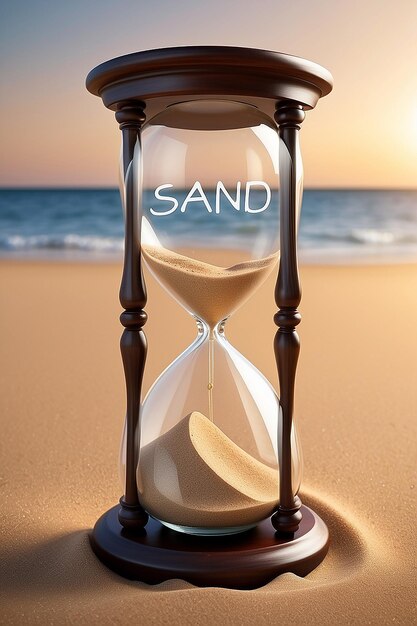 Foto eine sanduhr mit sand in der mitte und dem wort sand darauf zeitmanagement-hintergrund