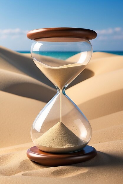 Eine Sanduhr mit Sand in der Mitte und dem Wort Sand darauf Zeitmanagement-Hintergrund