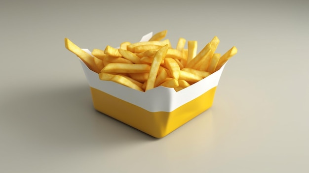 Foto eine schachtel pommes frites mit gelbem deckel