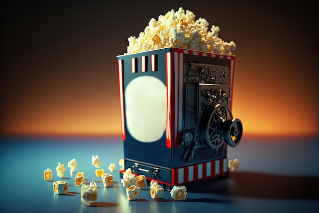 Eine Schachtel Popcorn. Popcorn-Paket im Kino-Stil. Generative KI