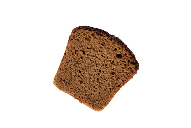 Eine Scheibe dunkles Roggenbrot in quadratischer Form für ein Sandwich Einzelnes Objekt ist auf einer Draufsicht auf weißem Hintergrund isoliert