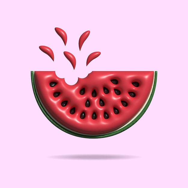 Eine Scheibe Wassermelone auf hellrosa Hintergrund, 3D-Illustration