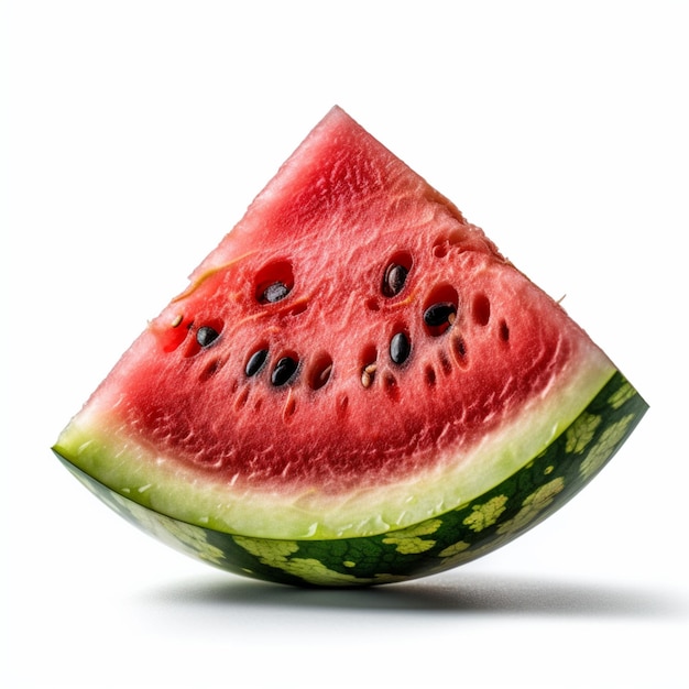 Eine Scheibe Wassermelone mit vielen schwarzen Kernen darauf.