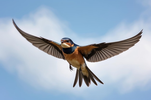 eine Scheunenschwalbe breitet Flügel aus