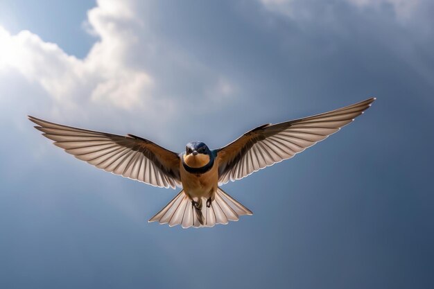 eine Scheunenschwalbe breitet Flügel aus