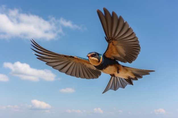 eine Scheunenschwalbe breitet Flügel aus