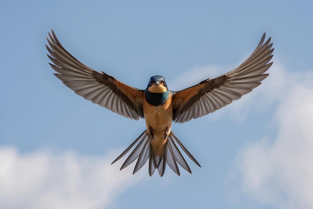 eine Scheunenschwalbe breitet Flügel aus