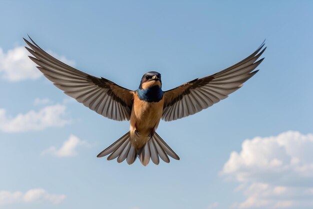 eine Scheunenschwalbe breitet Flügel aus