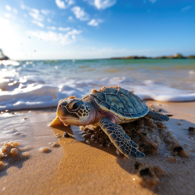 eine Schildkröte am Strand