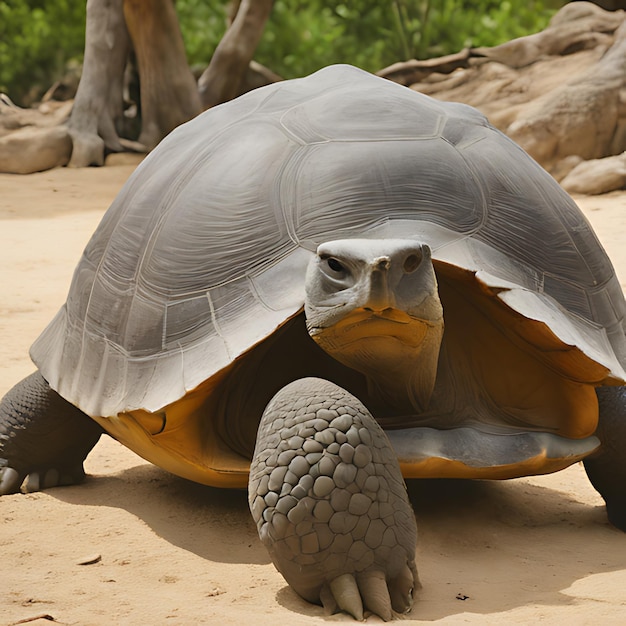 eine Schildkröte mit einer Schilde auf dem Rücken und einer Schilde im Hintergrund