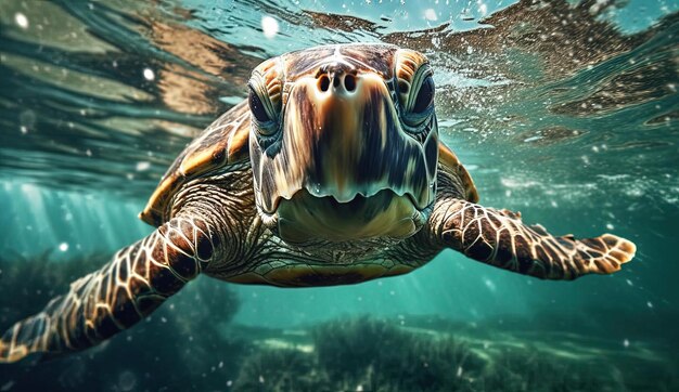 Eine Schildkröte schwimmt unter Wasser