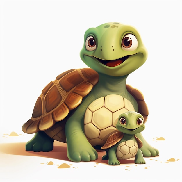 Eine Schildkröte und eine Babyschildkröte stehen zusammen.