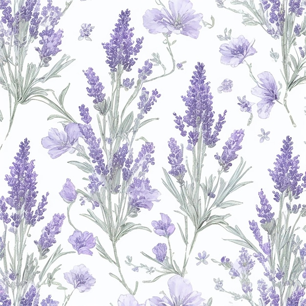 Eine schillernde Blumentapete in Lavendel und Himmelblau mit einem komplizierten Muster in Weiß und Lila