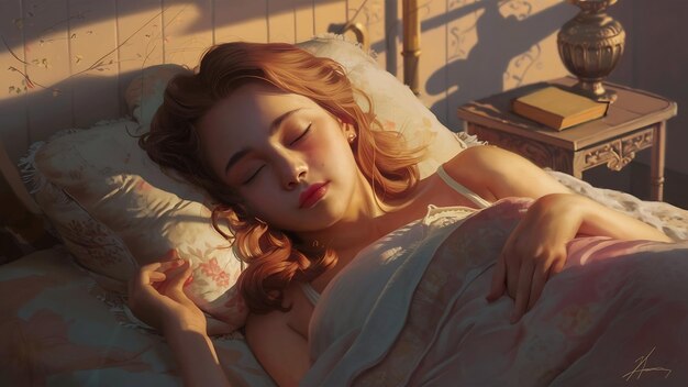 Eine schlafende junge Frau liegt mit geschlossenen Augen im Bett