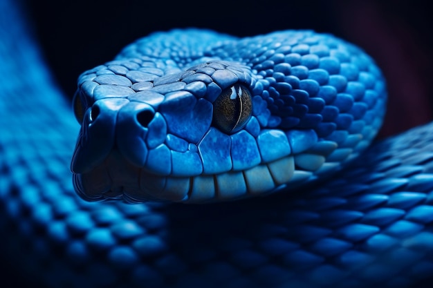 Foto eine schlange im blauen generative ai