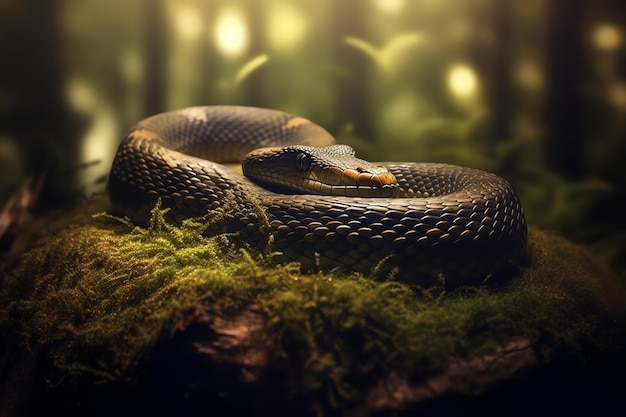 Eine Schlange im Wald mit grünem Hintergrund