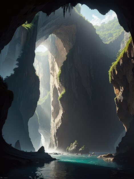 Foto eine schlucht mit wasser und weichem licht