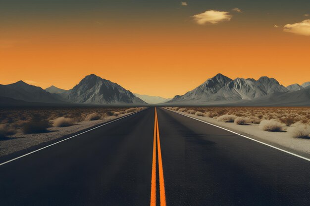 eine schmale Straße in der Wüste mit Bergen im Hintergrund