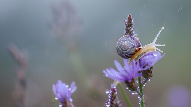 Eine Schnecke auf einer lila Blume