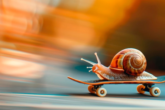 eine Schnecke fährt auf einem Skateboard mit den Wörtern Schnecke auf der Rückseite