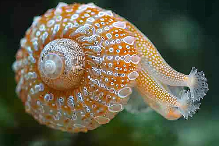 Foto eine schnecke ist auf einer meeresmuschel mit der schale einer schnecke
