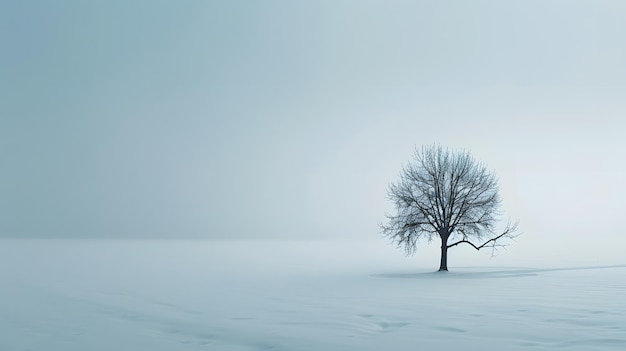 eine schneebedeckte Landschaft mit zwei Bäumen in der Mitte