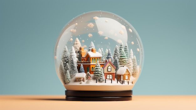 Eine Schneekugel im Urlaubsthema mit einer Miniatur-Winterszene