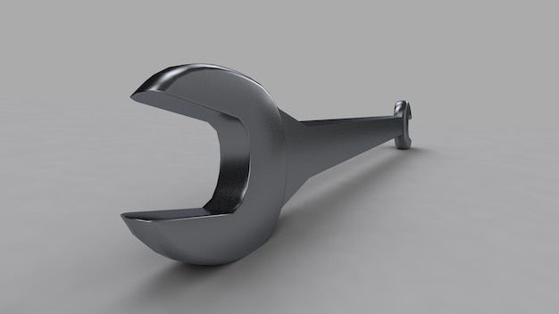 Eine schöne 3D-Illustration mit Schraubenschlüsselausrüstung auf einem grauen Hintergrund mit Farbverlauf