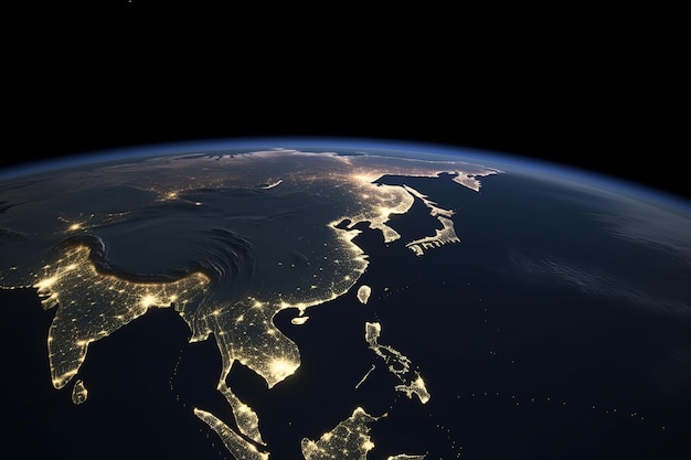 Eine schöne Aufnahme der Lichtquelle der Erde wird nachts mit generativer KI gezeigt