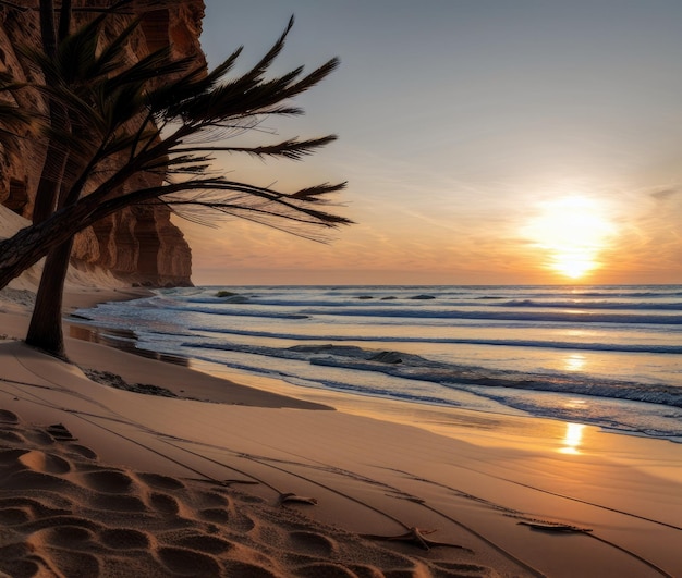 eine schöne Aufnahme eines Sandstrandes mit Sand und einem bewölkten Himmel