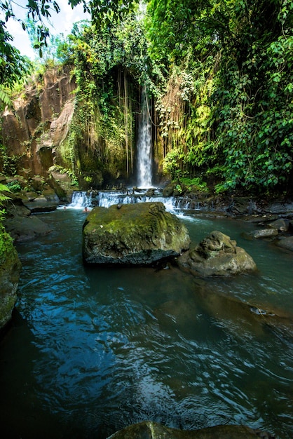 Eine schöne Aussicht auf den Wasserfall in Bali Indonesien