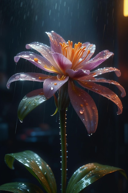 Eine schöne Blume im Regen
