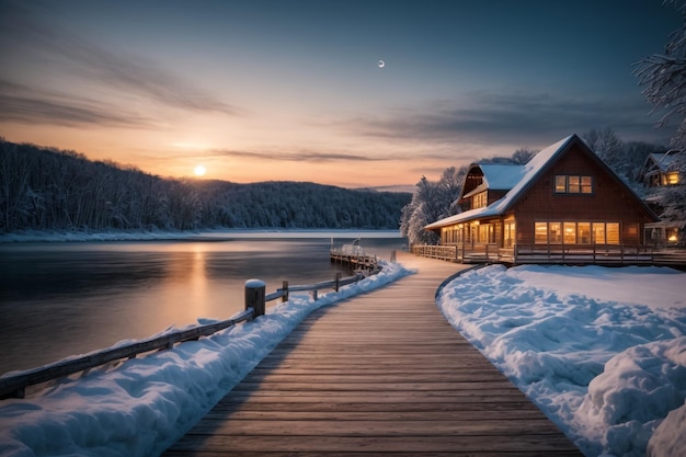 Eine schöne Brücke auf einem verschneiten Gelände