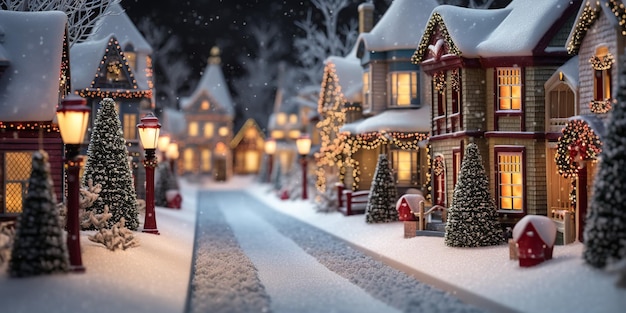Eine schöne Darstellung der winterlichen Umgebung eines Dorfes und eines Weihnachtshauses draußen für Christmas Generative AI