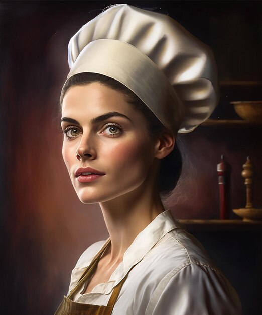 Foto eine schöne frau in chefuniform