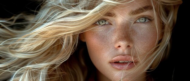 Foto eine schöne frau mit langen, glatten, blonden haaren