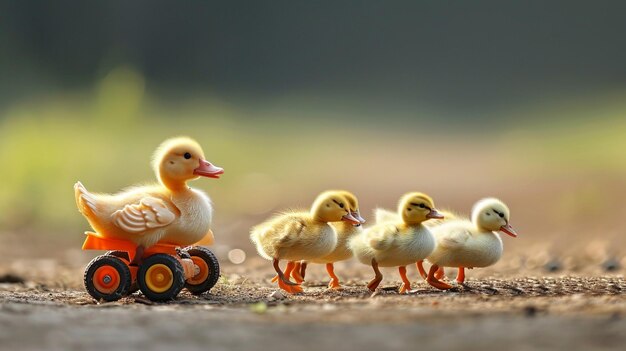 eine schöne Gänsefamilie, die auf einem Kieselsteinpfad in einem örtlichen Wildtierpark spazieren geht Generative Ai