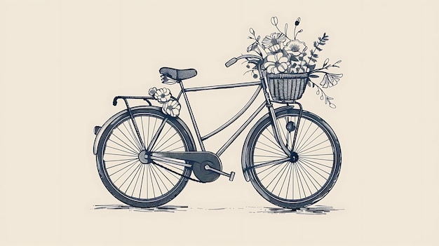 Foto eine schöne illustration eines vintage-fahrrads mit einem korb voller blumen