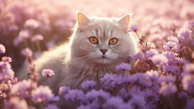 Eine schöne Katze in einem schönen Blumengarten
