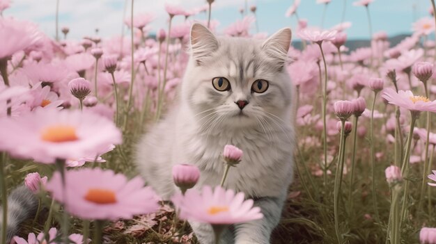 Eine schöne Katze in einem schönen Blumengarten