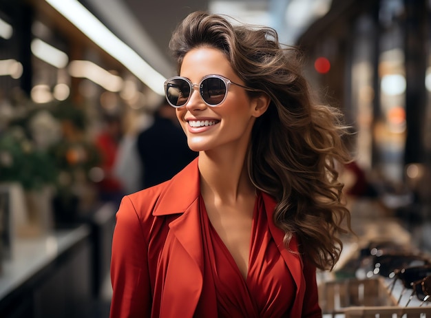 Eine schöne lächelnde Frau mit Sonnenbrille