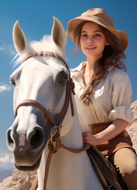 eine schöne Prinzessin reitet auf einem niedlichen Pferd