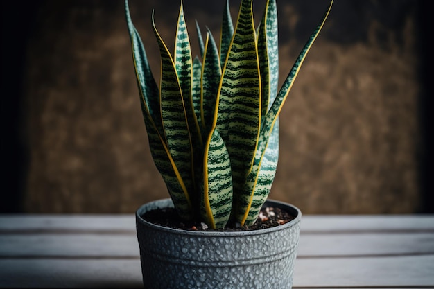 Eine schöne Sansevieria trifasciata-Pflanze in einem Topf, der wächst